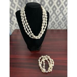 VTG Wedding Pearl Necklace & Bracelet Sterling Silver Filigree Clasp Coquette